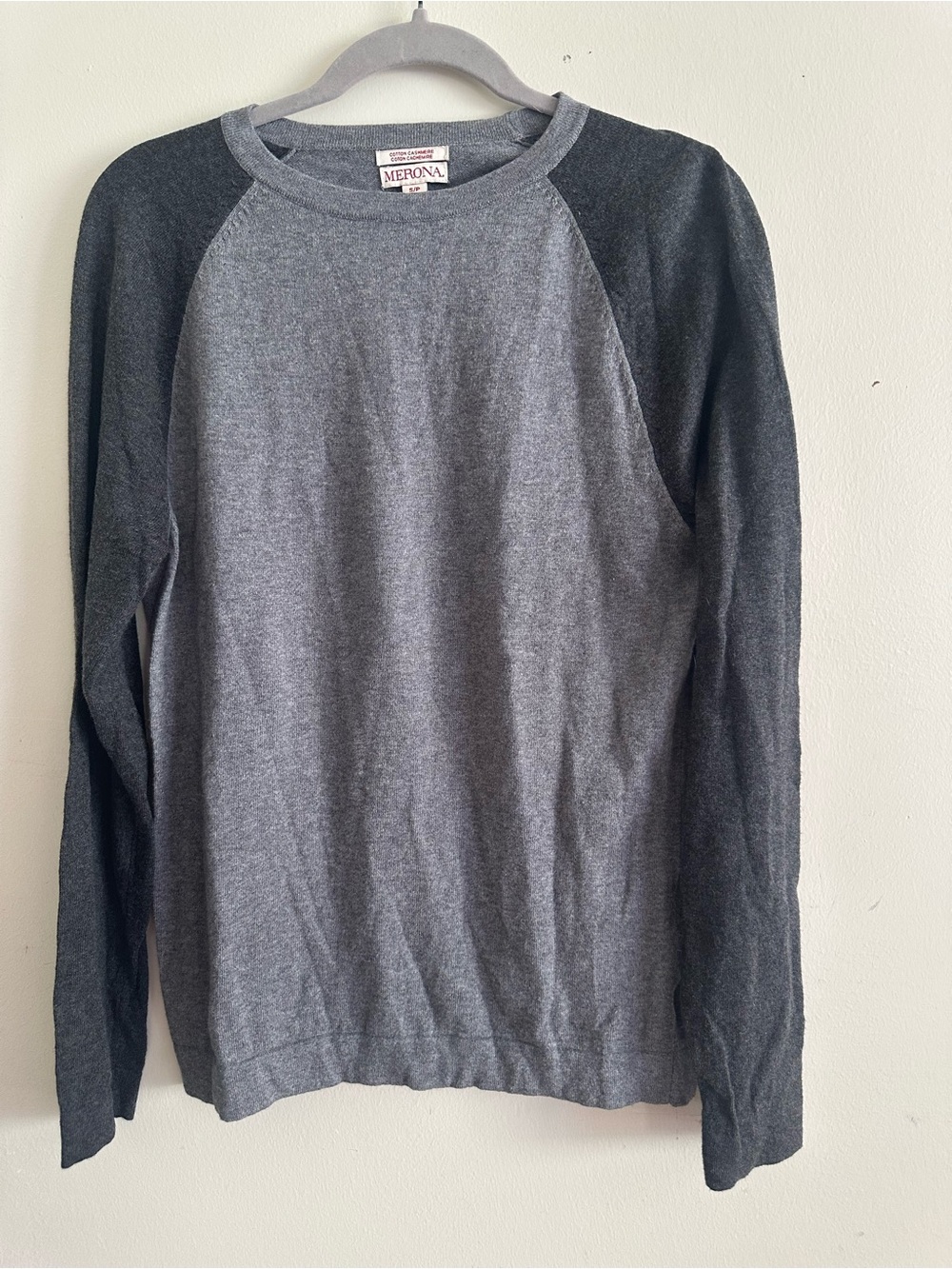 Merona Cotton Cashmere Raglan Sleeve Colorblock Sweater Grey Small